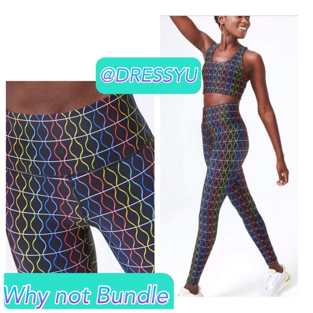 TEREZ ACTIVE WEAR 3” TALL BAND BLACK AND RAINBOW SOUND WAVES CAPRI LEGGINGS - Picture 7 of 13